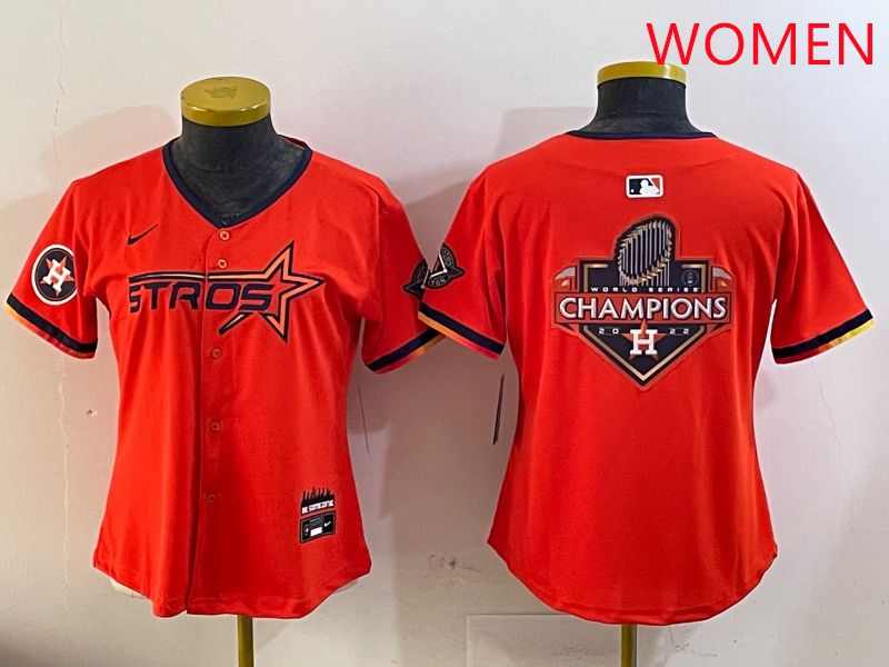 Women Houston Astros Blank Orange Three generations Joint Name 2025 Nike MLB Jersey style 23->women mlb jersey->Women Jersey